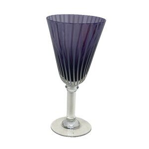 Pier 1 Purple Amethyst & White Swirl Striped Hand Blown Wine Glass 8”